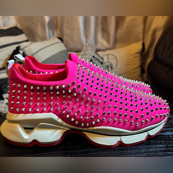 NWOB - Christian Louboutin Neon Pink Studded Sneakers - Picture 3 of 10